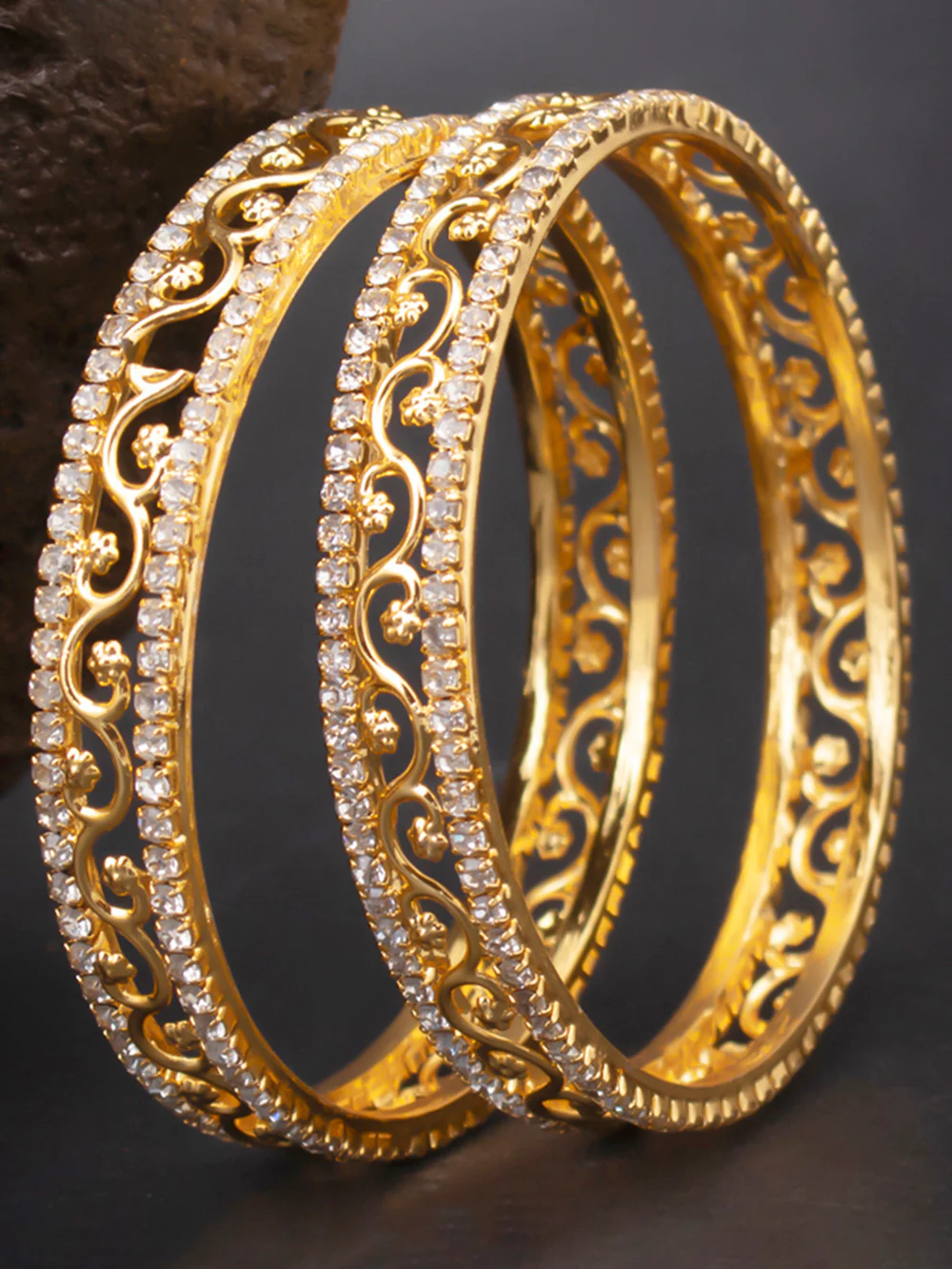 Incredible Gold Plated Set of 2 Austrian Diamond Bangles for Women